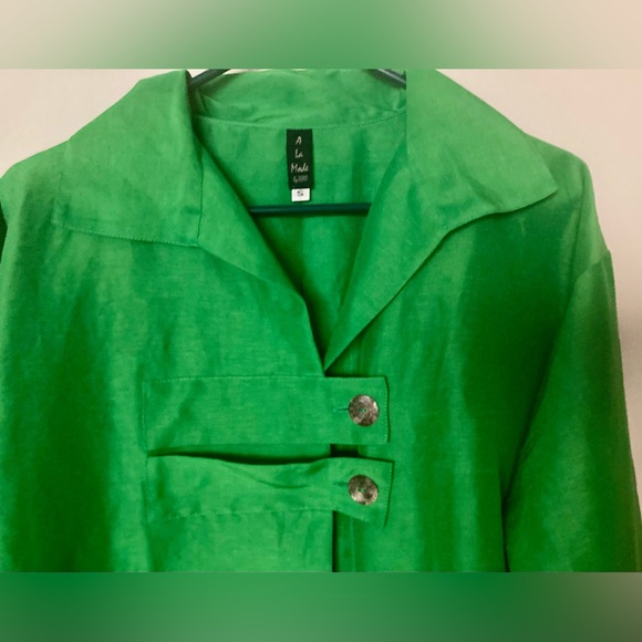 A La Mode By Xiao Linen Silk Lagenlook  Green Small Relaxed Oversized Artful - Picture 2 of 13